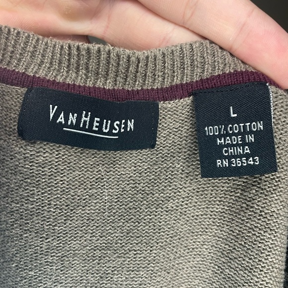 Van Heusen Taupe Sweater Vest with red grey and black stripes Size L - Picture 2 of 2